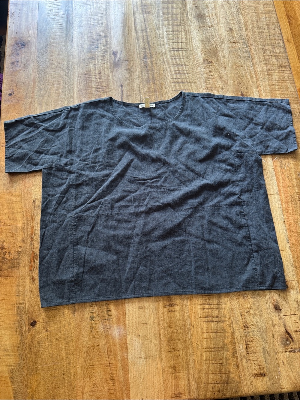 Eileen Fisher Relaxed Fit textured cotton Short-Sleeve boxy Shirt in navy gray